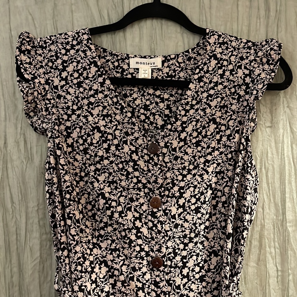 Montau Black and Cream Floral Button-Front Dress